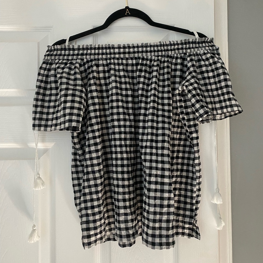 loft black and white plaid off the should shirt
